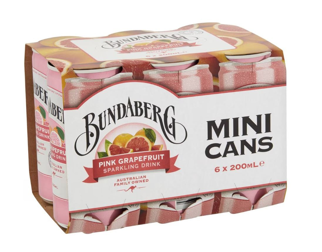 Bundaberg Pink Grapefruit Sparkling Drink 200ml X 6 Pack