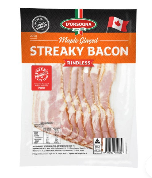 D'orsogna Maple Glazed Streaky Bacon 200g