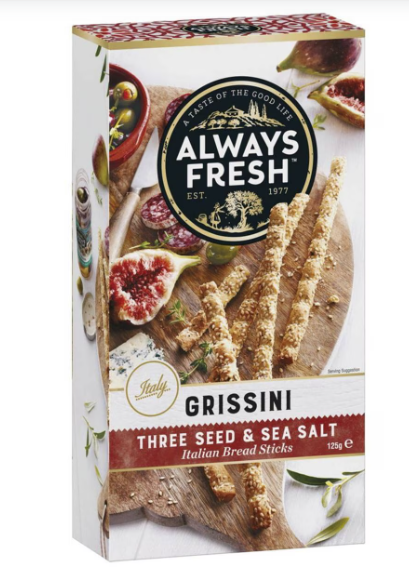 Always Fresh Grissini Three Seed & Sea Salt 125g