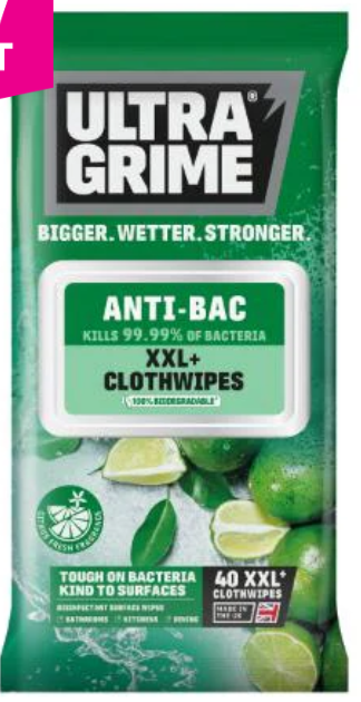 Ultragrime Anti-Bac XXL+ Clothwipes 40pk