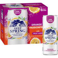 Deep Spring Natural Mineral Water Orange Passionfruit Multipack Mini Cans 6x250mL