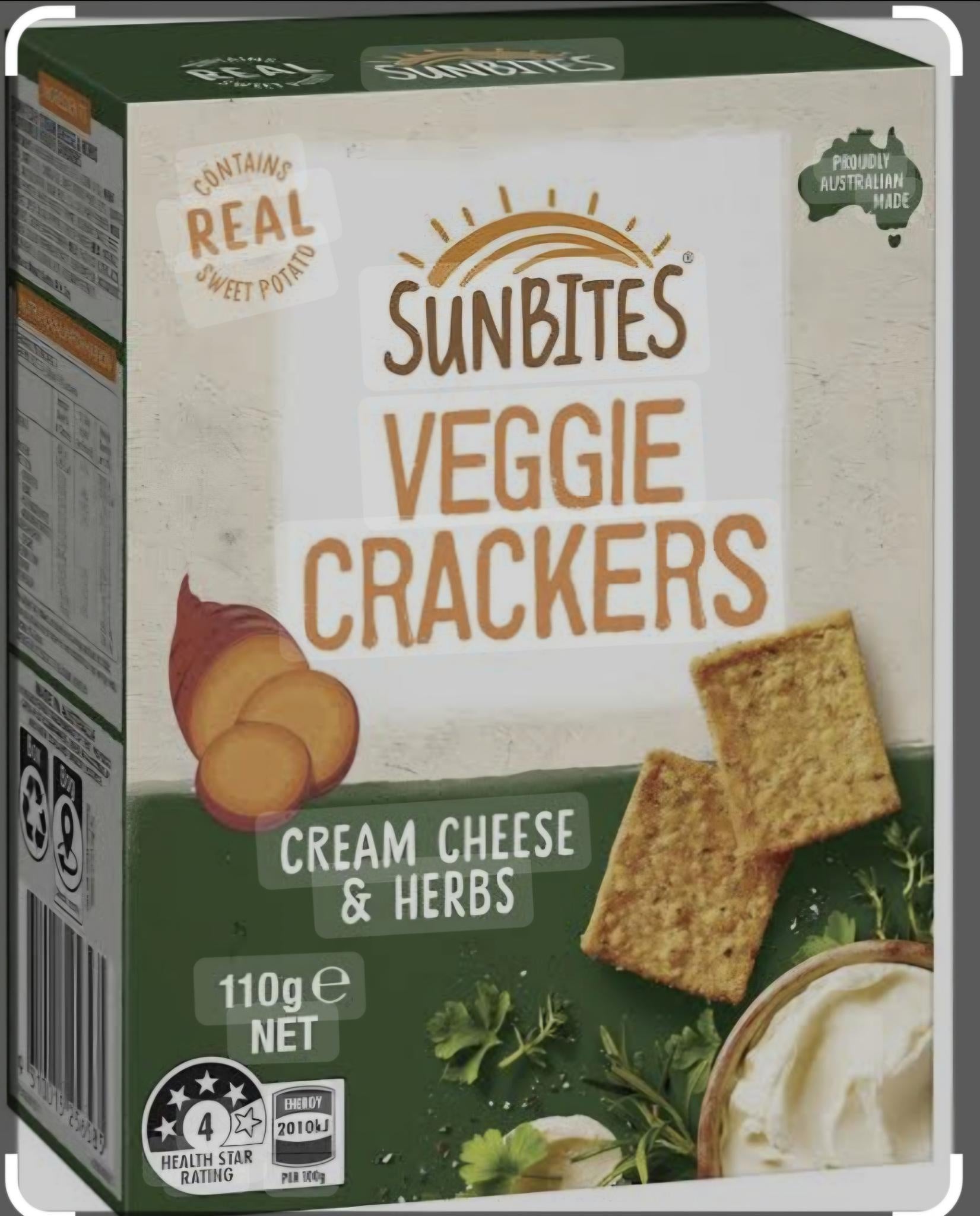 Sunbites Veggie Crackers 110g - Cream Cheese & Herbs