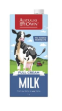 Australias Own Full Cream UHT Milk 1 Litre