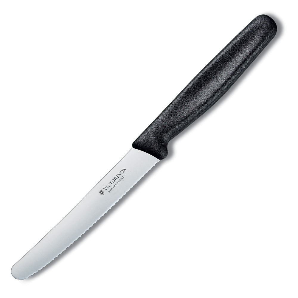 Victorinox Steak & Tomato Knife 11cm Round Tip Wavy Edge Black