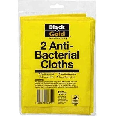 Black & Gold Anti Bacterial Cloths 2pk