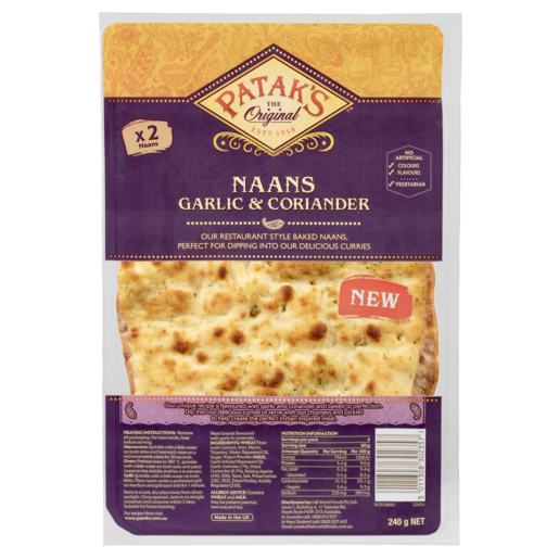 Pataks Naan Garlic  2 pack 240g