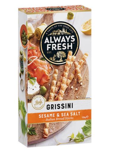 Always Fresh Grissini  Bread Sticks 125g - Sesame & Sea Salt