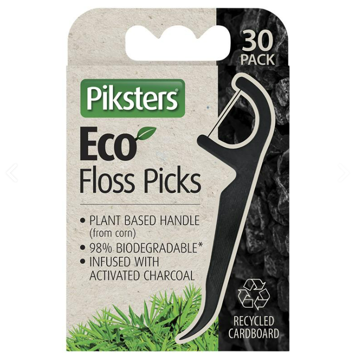 Piksters Eco Floss Pick Charcoal 30 Pack