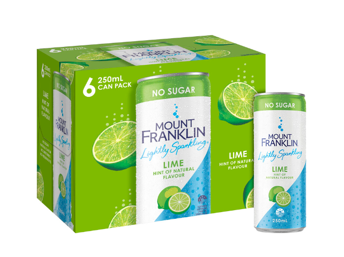 Mount Franklin Lightly Sparkling Water Lime Multipack Mini Cans 6 x 250mL