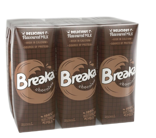 Breaka Chocolate Flavoured Milk 250ml X 6 Pack