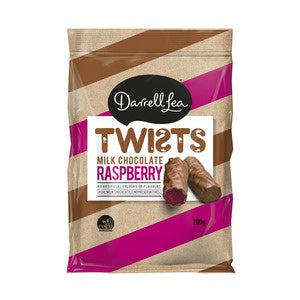 Darrell Lea Twists Milk Choc Raspberry 200g