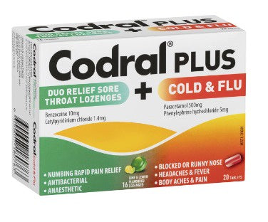 Codral Plus 16 Lozenges & Decongestant 20 Tablets Combo Pack