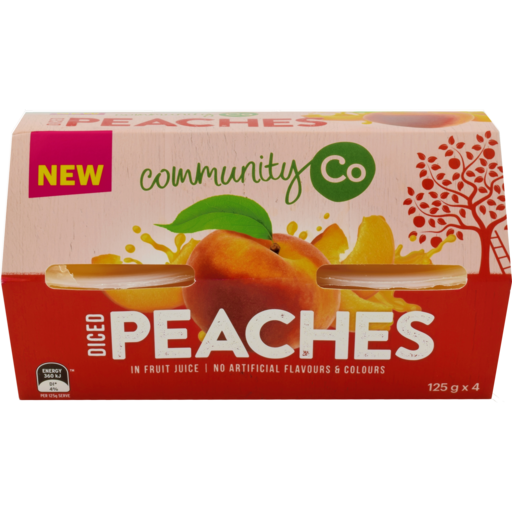 Community Co Diced Peaches in Juice 4pk 125g